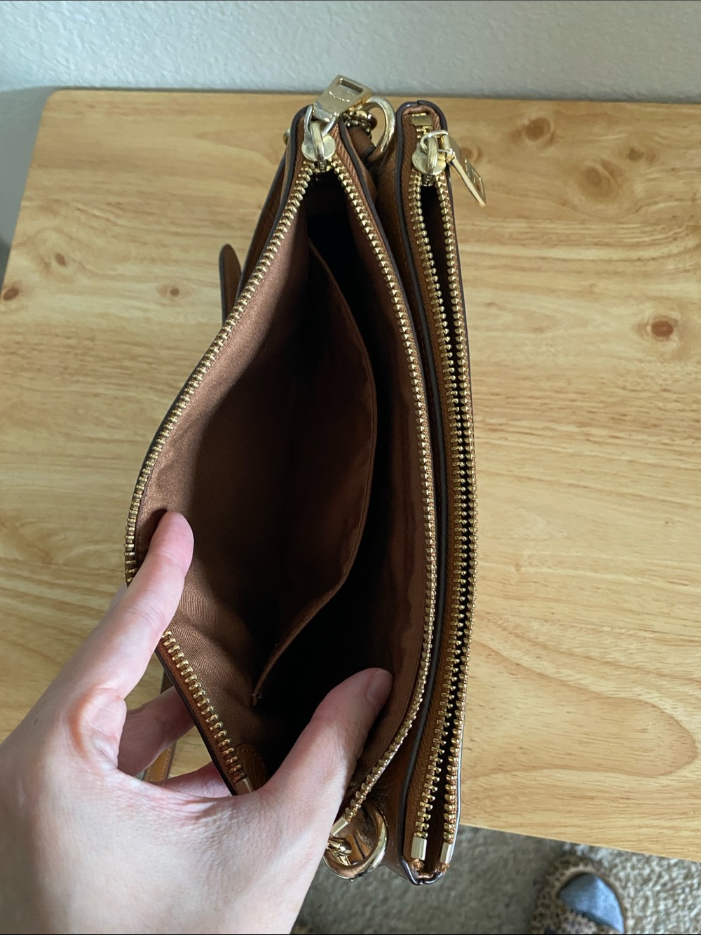 Coach Pebbled Leather Crossbody Purse in Chestnut Brown with Gold Hardware - Picture 8 of 16